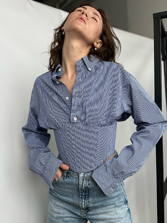 Damen Hemdbluse mit innovativem Schnitt und strukturierten Ärmeln Fudus