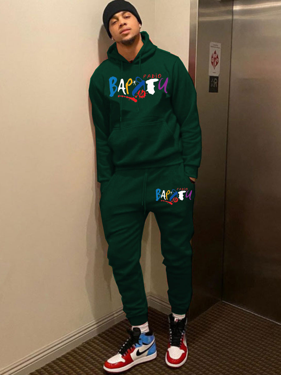 Damen modischer Kapuzenpullover und Jogginghose Set mit kreativem Aufdruck Fudus