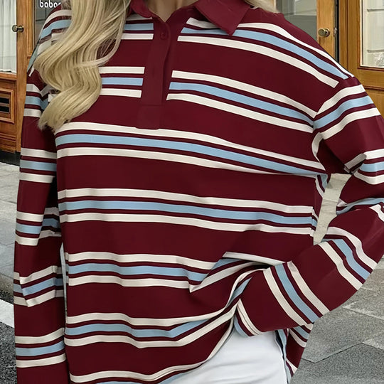 Damen langärmliges Poloshirt mit modernen Streifen Fudus