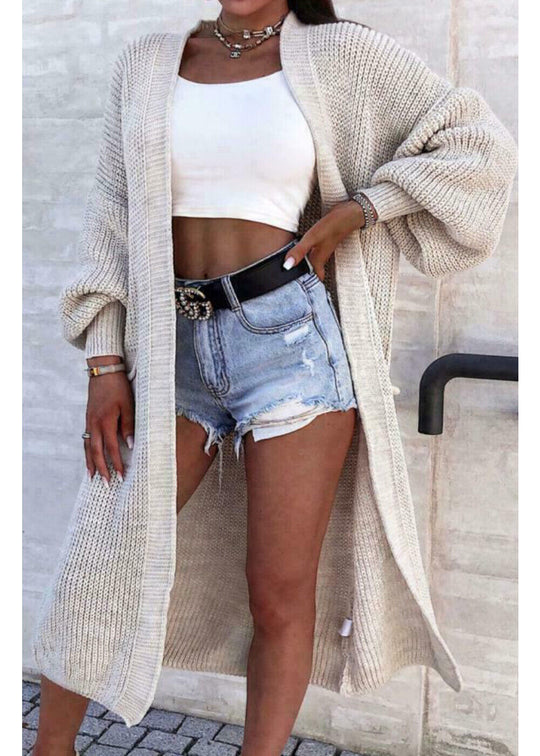 Damen Langstrickjacke mit grober Maschenstruktur und praktischen Taschen Fudus