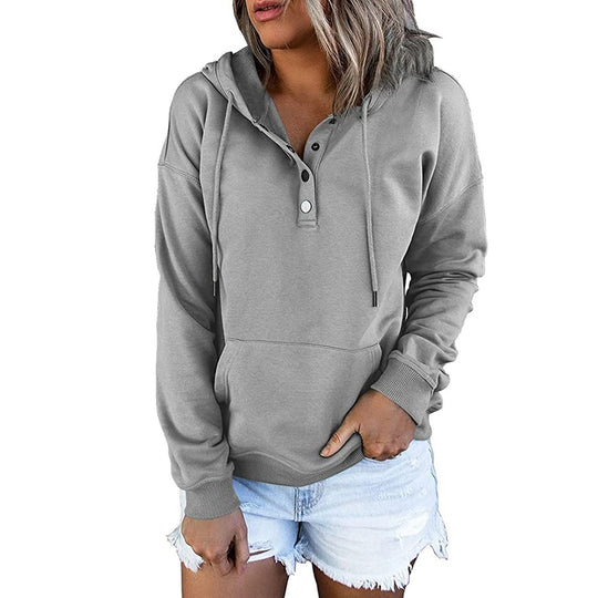Damen Hoodie mit Knopfdetails und praktischen Taschen Fudus