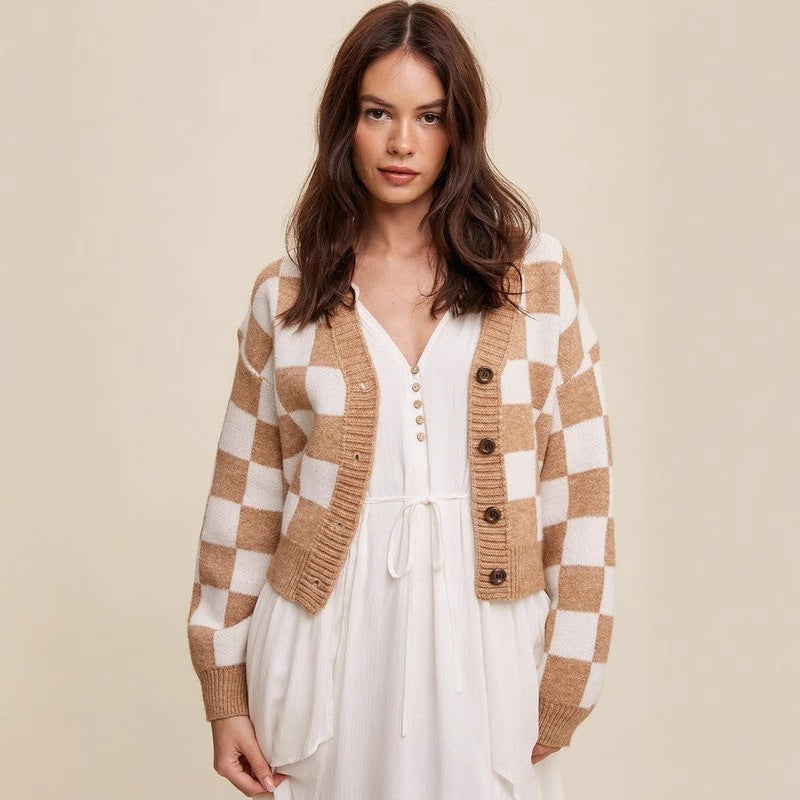 Damen Karierten Strickjacke Fudus