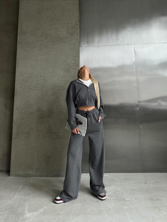 Damen kombinierter Sweat-Hoodie und Weite Hose Set Fudus