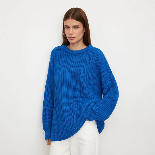 Damen Grobstrickpullover mit lässigem Schnitt und weitem Kragen Fudus