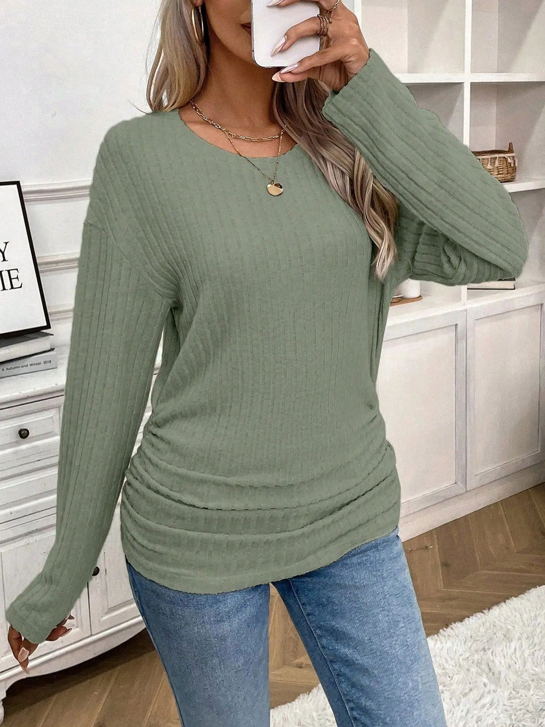 Damen Langärmliges Ripp-Oberteil mit taillierter Schnittführung Fudus