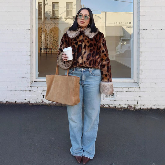 Damen Kunstfelljacke im Leopardenmuster Fudus