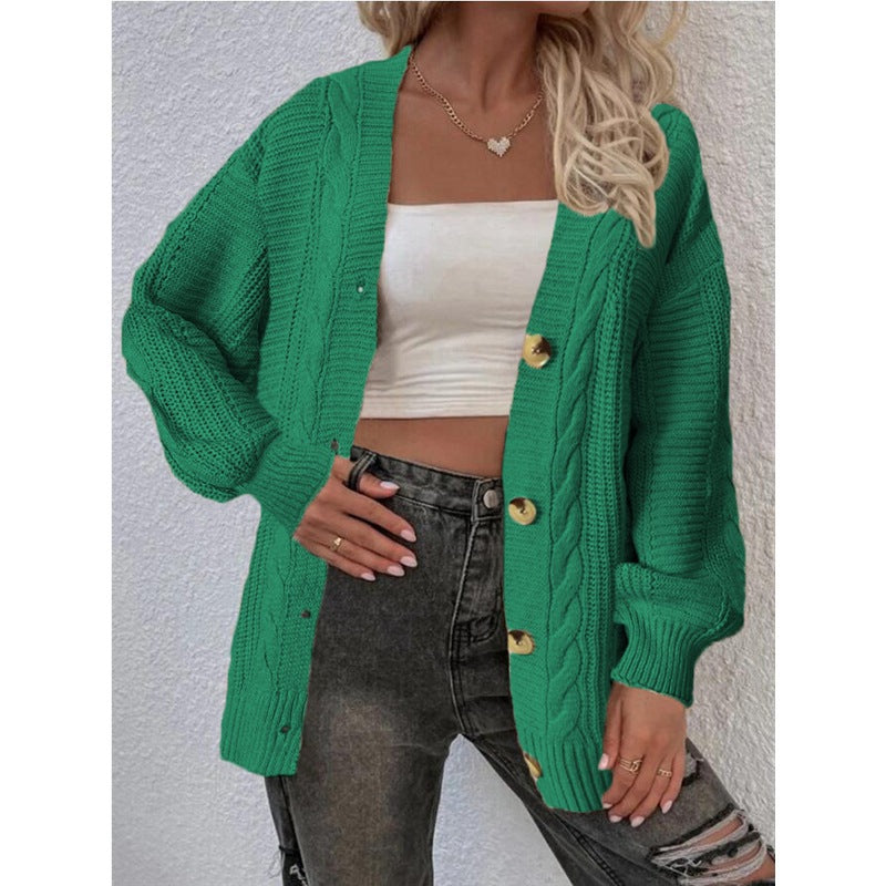 Damen Grobstrickcardigan mit Knopfdetails und Zopfmuster Fudus
