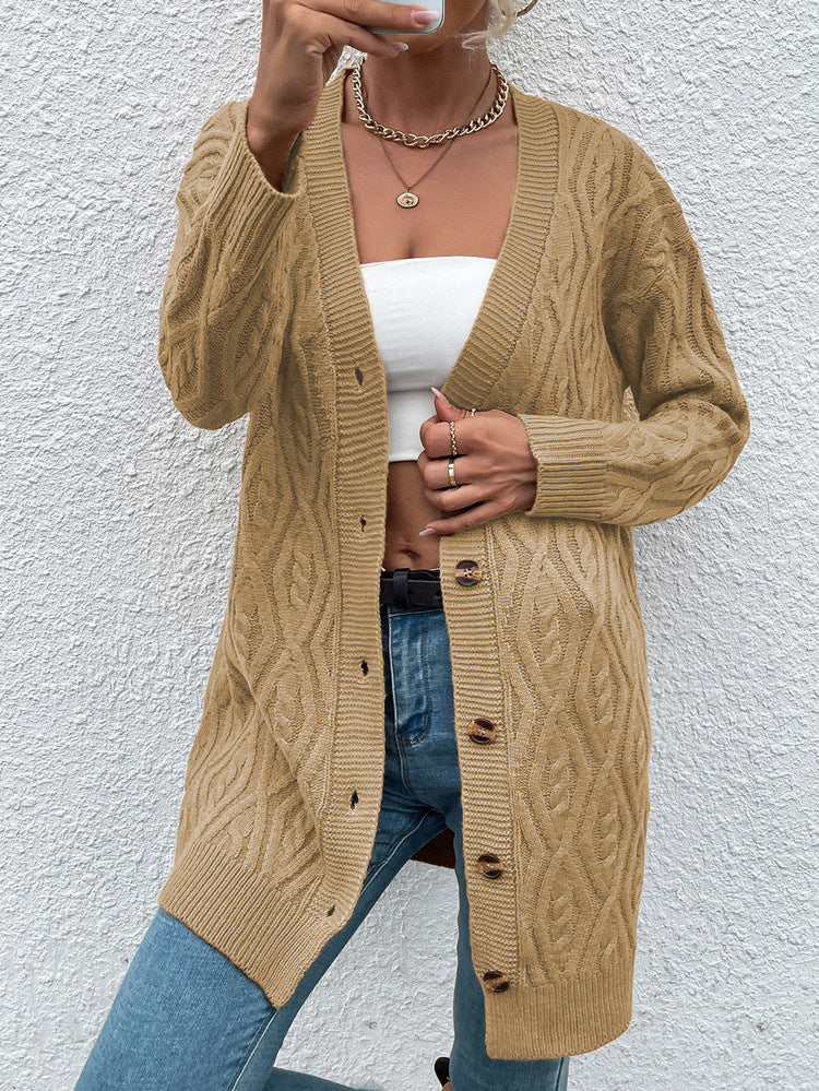 Damen Grobstrick Cardigan mit offenem Design und praktischen Knöpfen Fudus