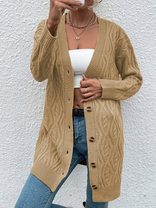 Damen Grobstrick Cardigan mit offenem Design und praktischen Knöpfen Fudus