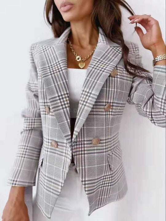 Damen Modischer Karierter Blazer Fudus