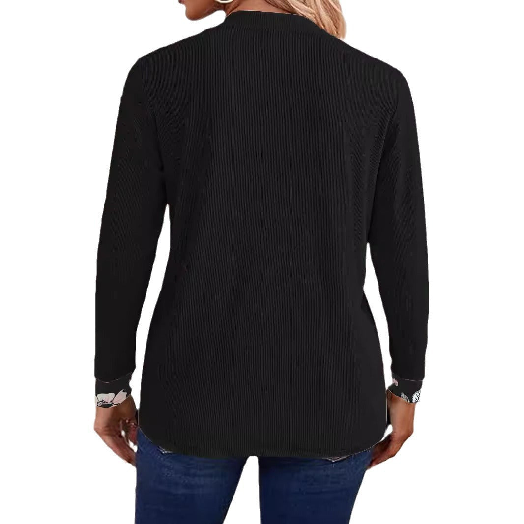 Damen Lässige Strickjacke mit floralem Akzent Fudus