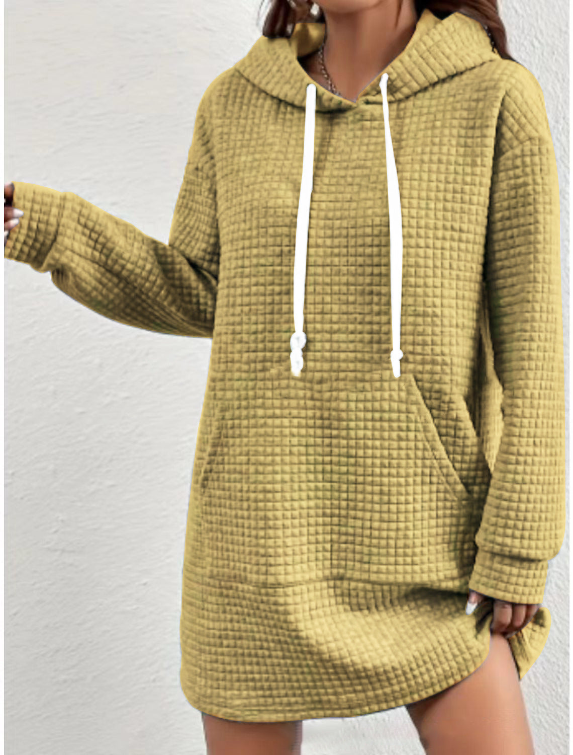 Damen Hoodie-Kleid mit praktischem Kängurutasche und modernem Strickdesign Fudus