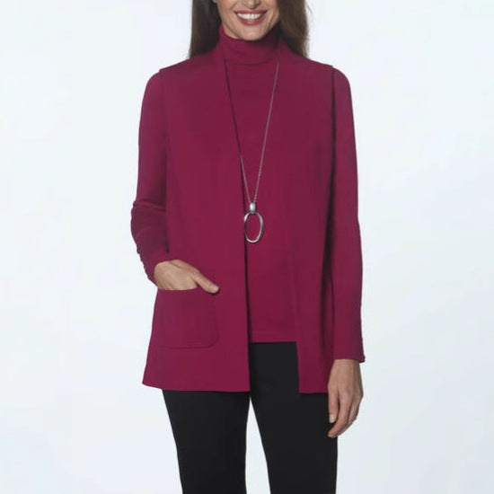 Damen Strickjacke mit hohem Kragen und praktischen Taschen Fudus