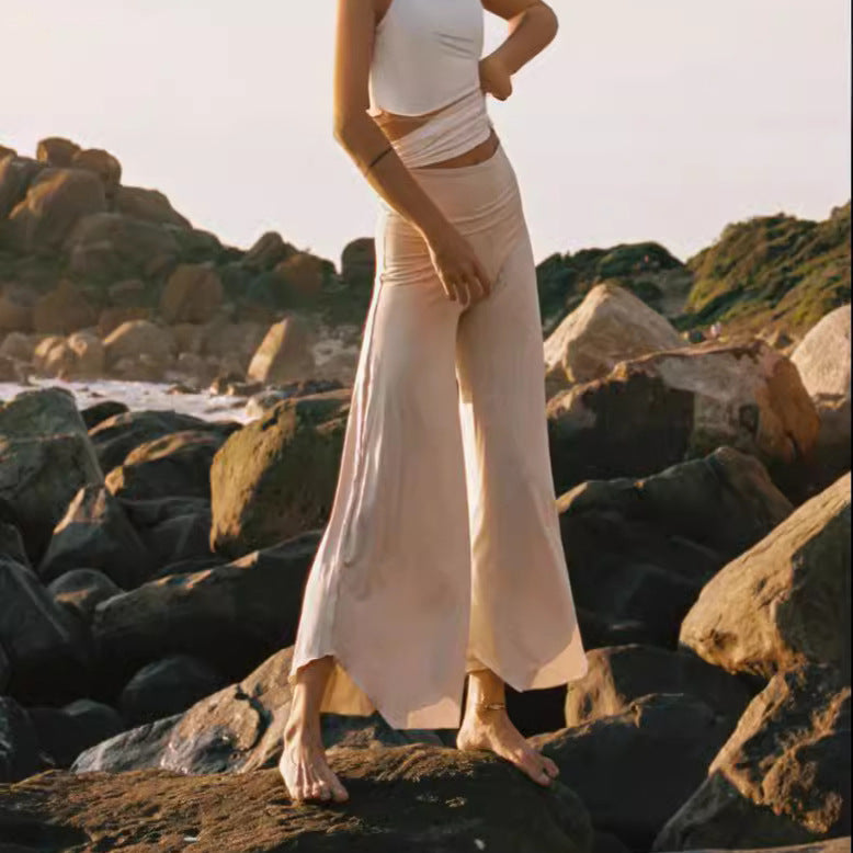 Damen Hose Jersey Weit Geschnitten Seitliche Taschen Elastischer Bund