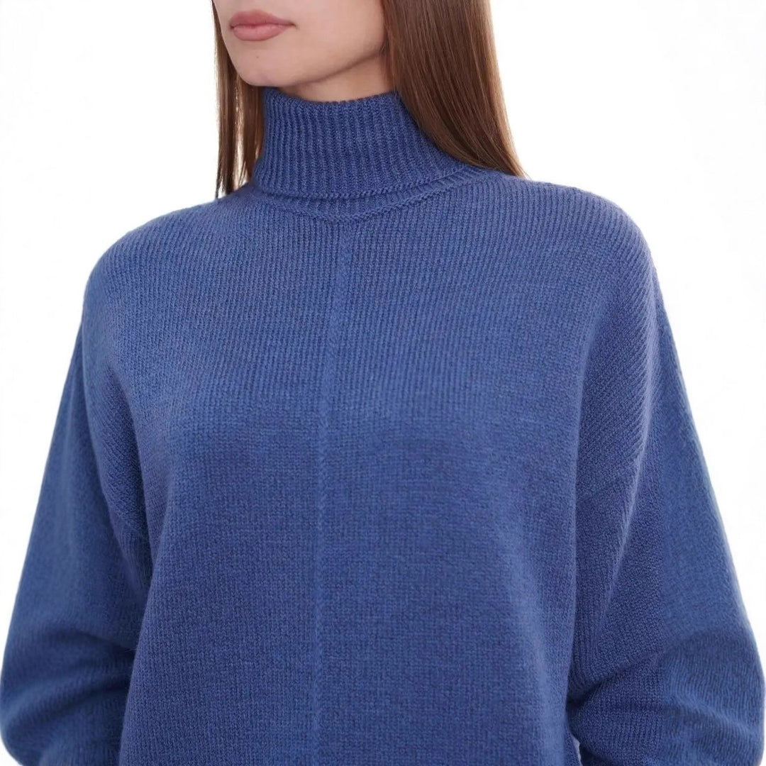 Damen Grobstrickpullover mit hohem Kragen und lässigem Schnitt Fudus