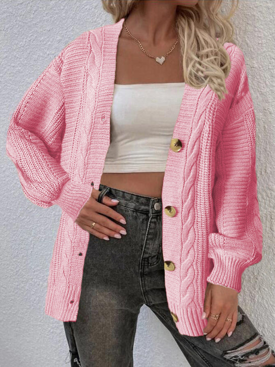 Damen Grobstrickcardigan mit Knopfdetails und Zopfmuster Fudus