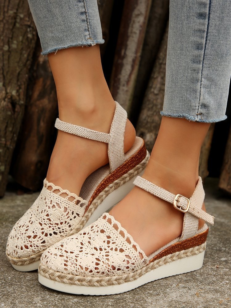 Damen Espadrilles mit Häkel-Optik