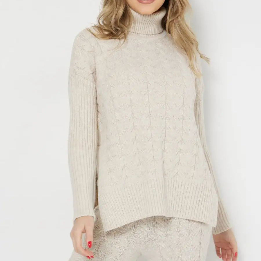 Damen Grobstrickpullover mit hohem Kragen Fudus