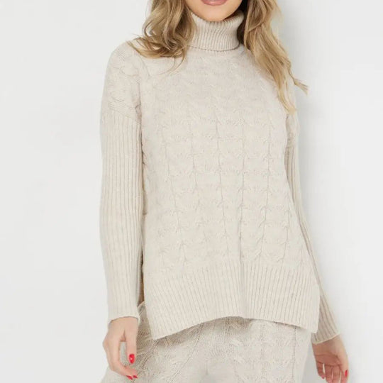 Damen Grobstrickpullover mit hohem Kragen Fudus