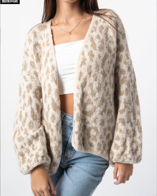 Damen lässige Strickjacke im Leopardenmuster Fudus