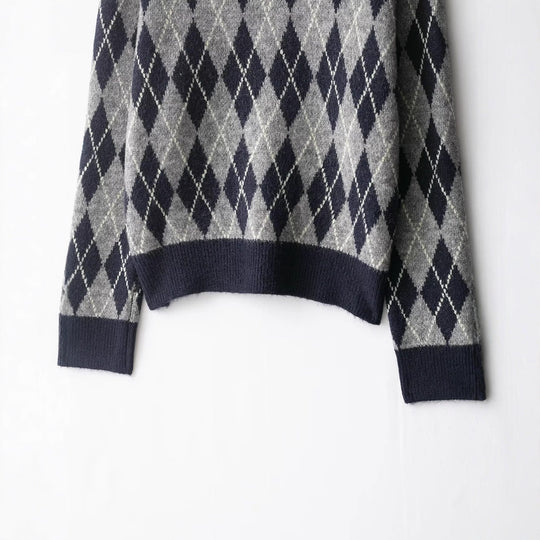 Damen klassischer V-Ausschnitt Pullover mit Rautenmuster Fudus