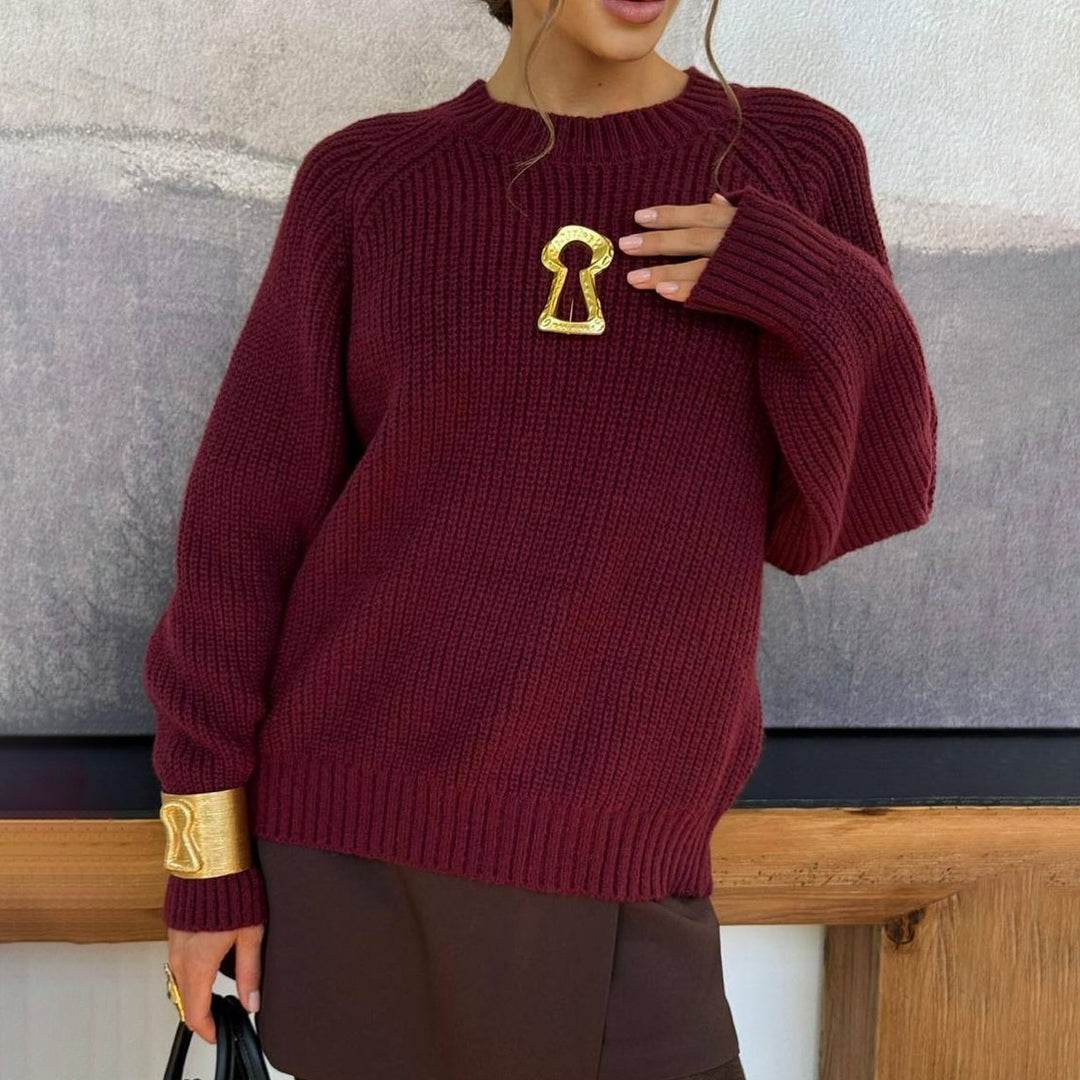 Damen Grobstrickpullover mit lässigem Schnitt und Raglanärmeln Fudus