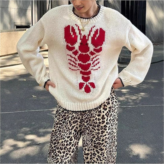 Damen Grobstrickpullover mit maritimem Hummer-Motiv Fudus