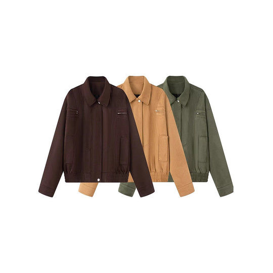 Damen lässige Freizeitjacke mit hohem Kragen und praktischen Taschen Fudus