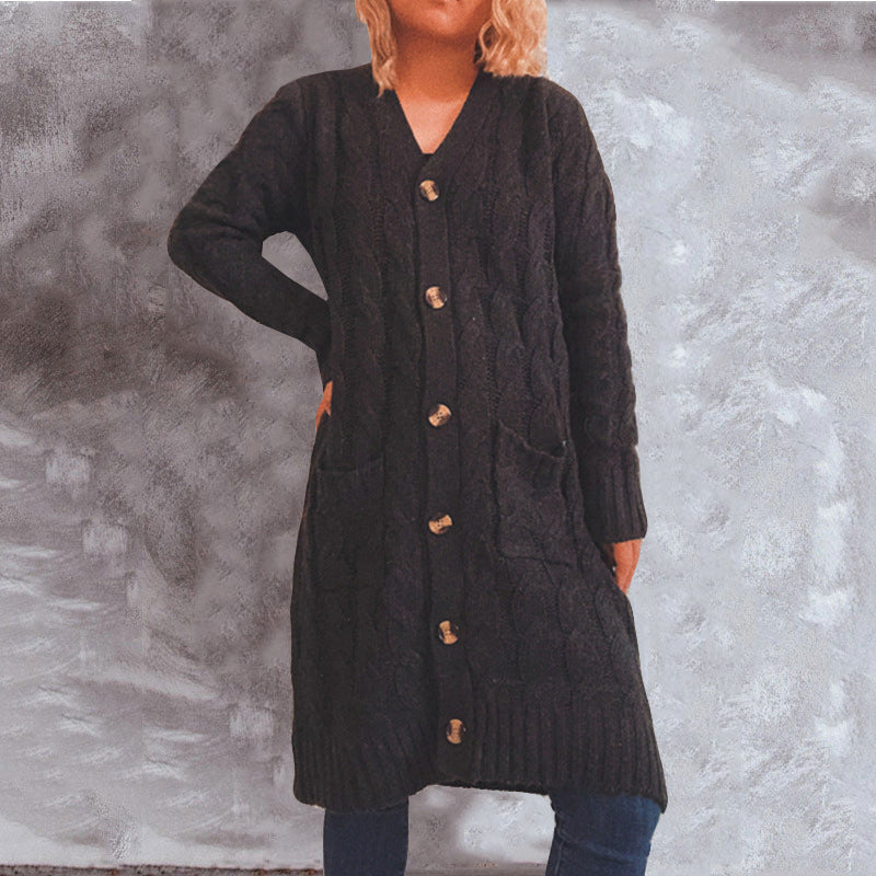 Damen Grobstrickjacke mit Knopfdetails und praktischen Taschen Fudus