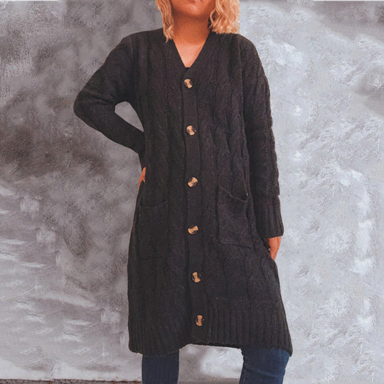 Damen Grobstrickjacke mit Knopfdetails und praktischen Taschen Fudus