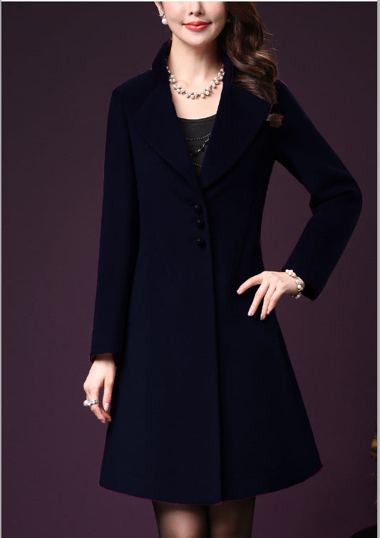 Damen klassischer, taillierter Wollmantel mit elegantem Revers Fudus