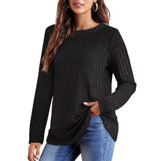 Damen Grobstrickpullover mit tiefem Rundhalsausschnitt und asymmetrischem Saum Fudus