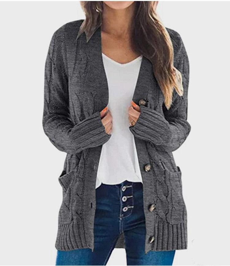 Damen Grobstrick-Cardigan mit Zopfmuster und aufgesetzten Taschen Fudus