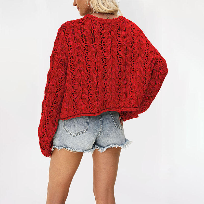 Damen kuscheliger Strickpullover mit strukturiertem Zopfmuster Fudus