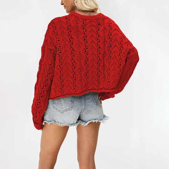 Damen kuscheliger Strickpullover mit strukturiertem Zopfmuster Fudus