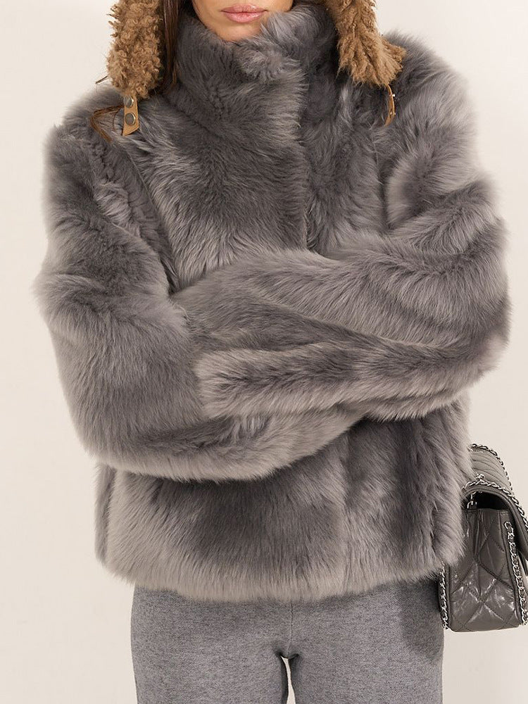 Damen Kunstfelljacke mit hochschließendem Kragen und luxuriösem Design Fudus