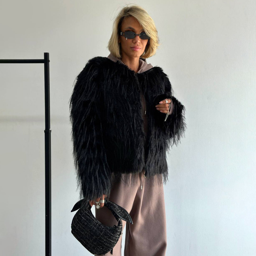 Damen kuschelige Fleecejacke mit einzigartigem Strickmuster Fudus