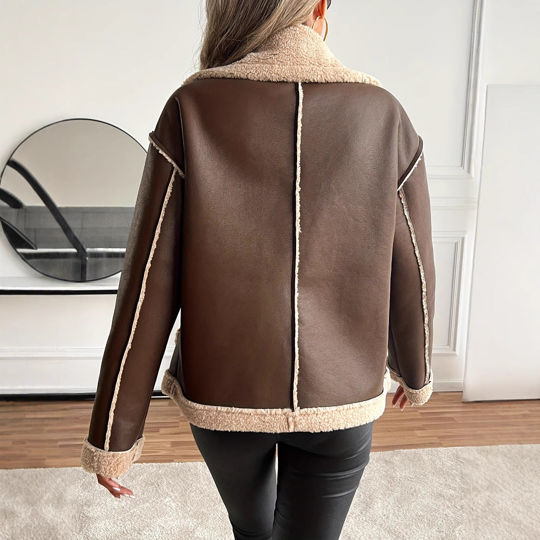 Damen Kurzjacke mit Kunstfellbesatz und praktischen Taschen Fudus