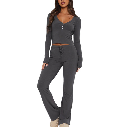 Damen Hochwertiges und stylisches Lounge-Set mit Knopfleiste Fudus