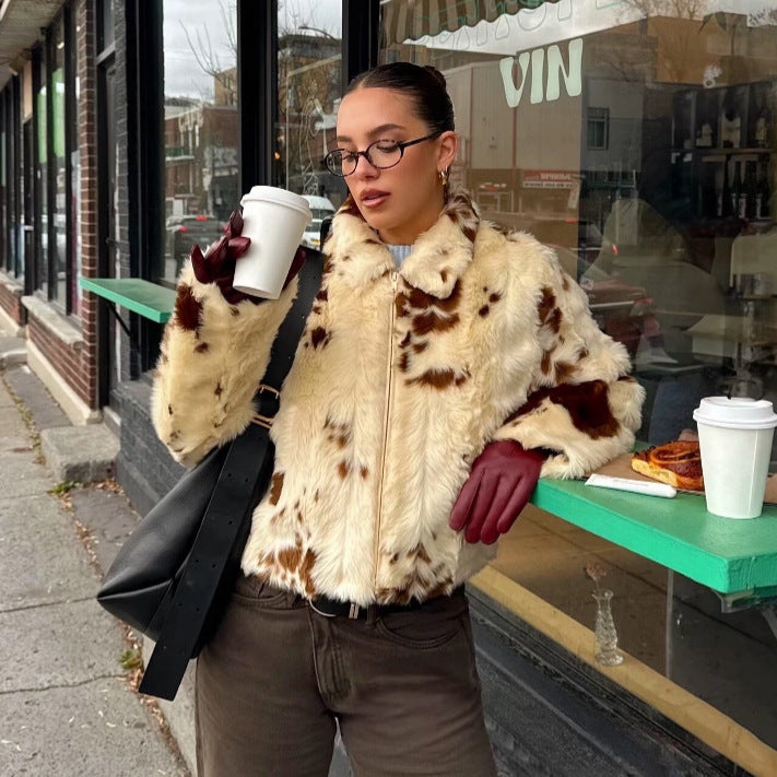 Damen Kunstfelljacke mit modischem Punktmuster Fudus