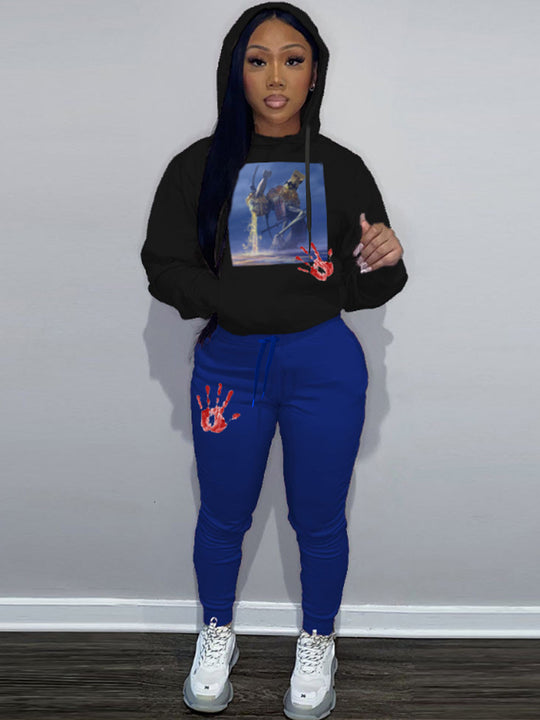 Damen Hoodie und Jogginghose Set mit kreativem Grafikdesign Fudus