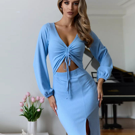 Damen Kombinations-Set mit cropped Top und figurbetonter Midi-Rock Fudus