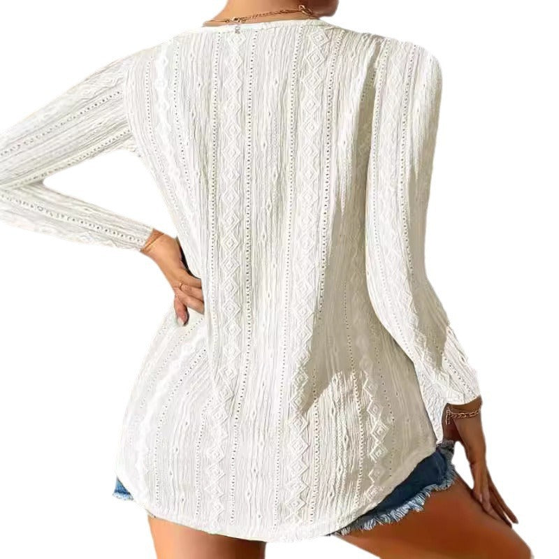 Damen Langarmshirt mit strukturiertem Design und modischen Knopfdetails Fudus