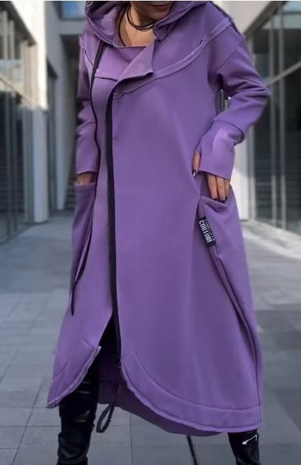 Damen modischer Kapuzenmantel mit seitlichen Taschen und asymmetrischem Saum Fudus