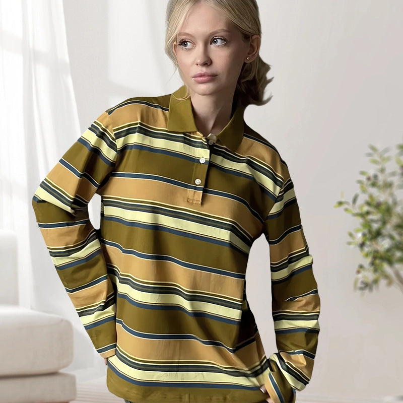 Damen langärmliges Poloshirt mit modernen Streifen Fudus