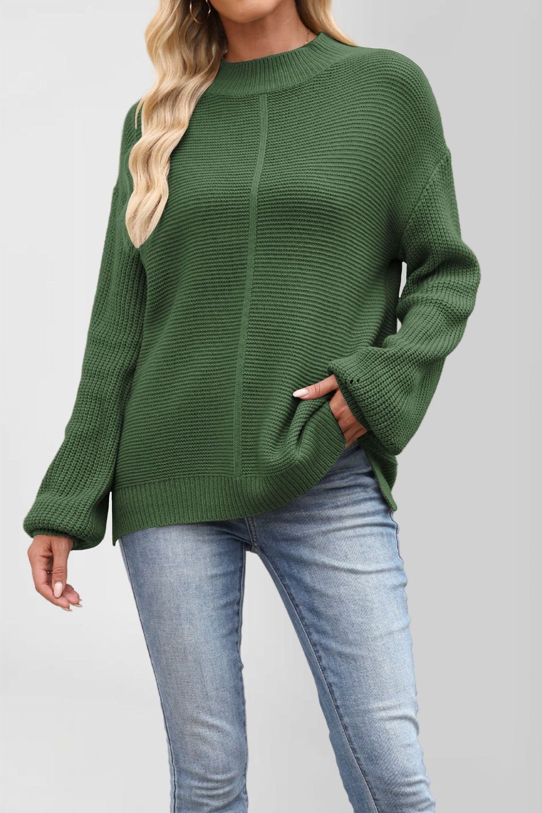 Damen Grobstrickpullover mit überschnittenen Schultern Fudus