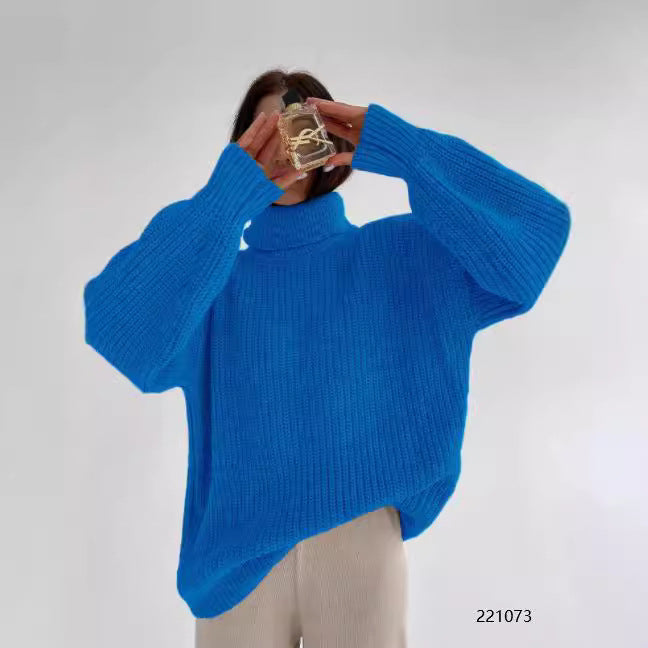 Damen Grobstrick Pullover mit hohem Kragen Fudus