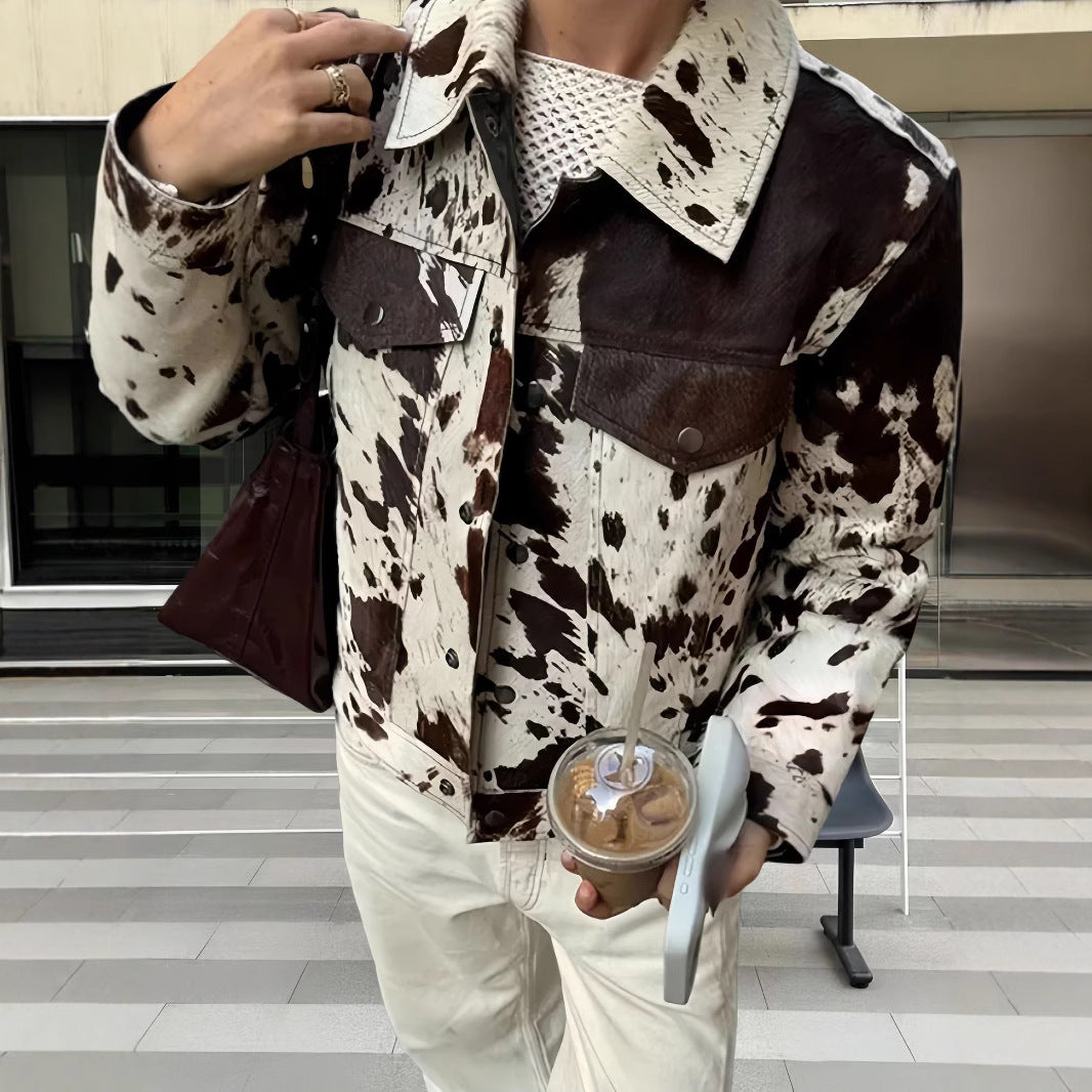 Damen Kunstlederjacke mit auffälligem Tierornament Fudus