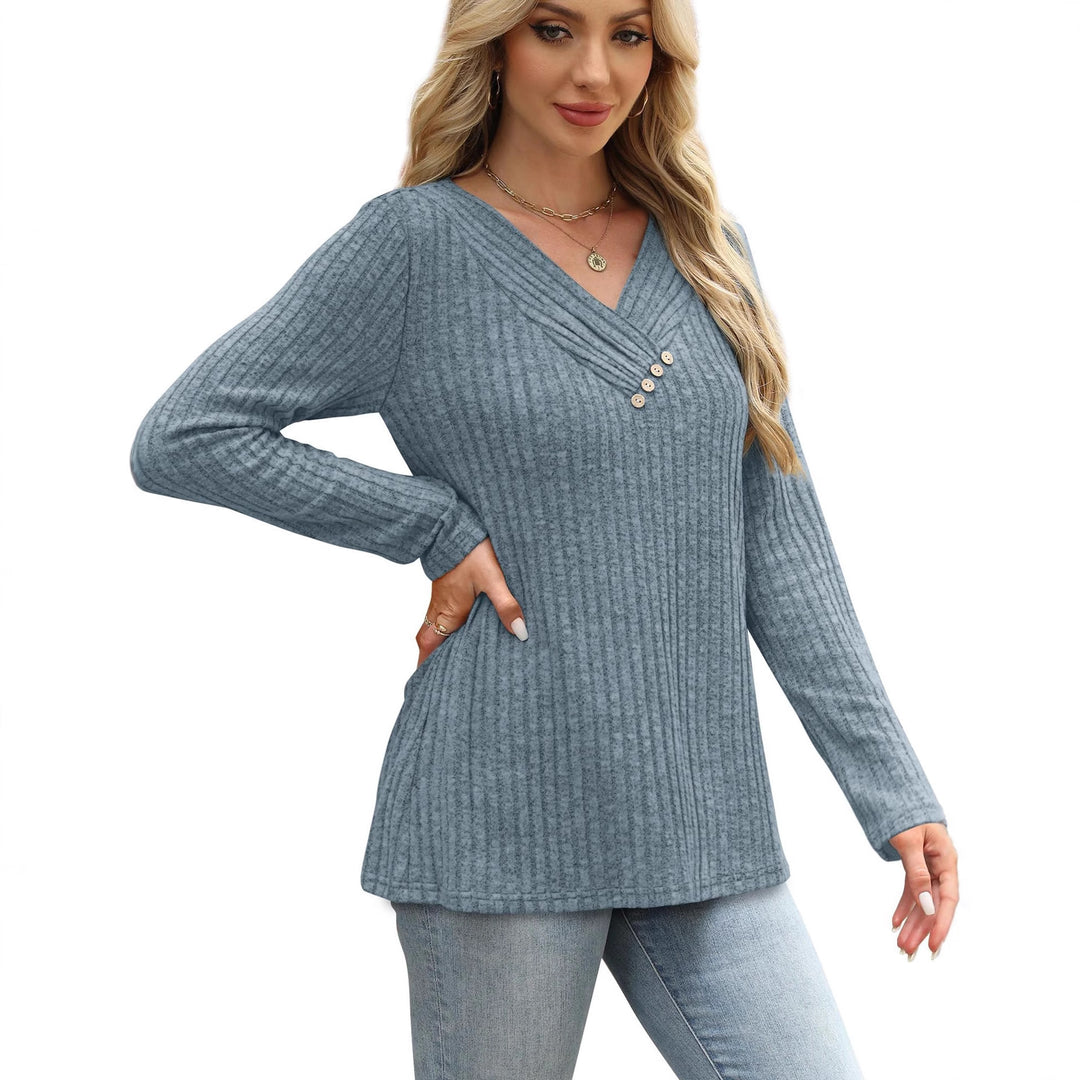 Damen Langärmliges V-Ausschnitt Oberteil Fudus