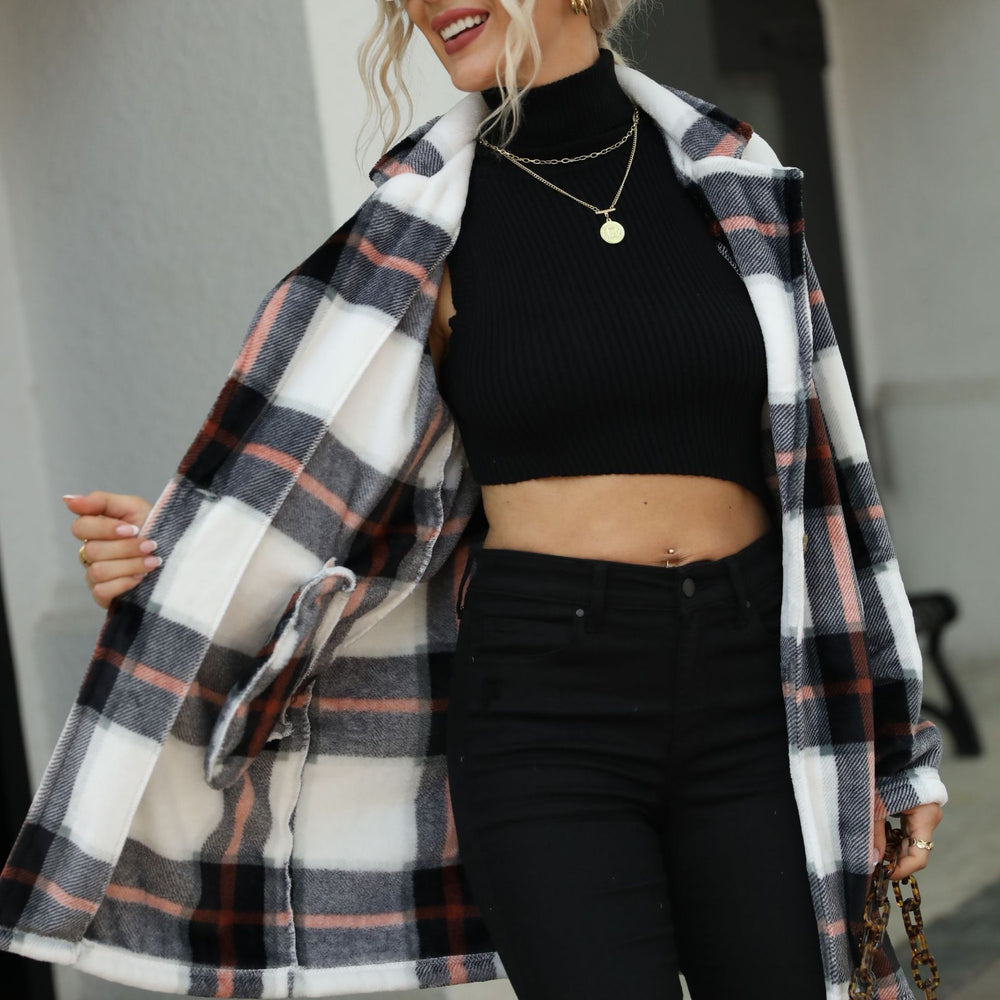 Damen Karierte Fleecejacke mit modischem Schnitt und praktischen Taschen Fudus